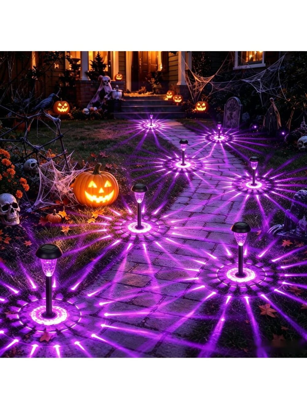12 Pack Solar Halloween Pathway Lights - Waterproof Outdoor Decor, Spooky
